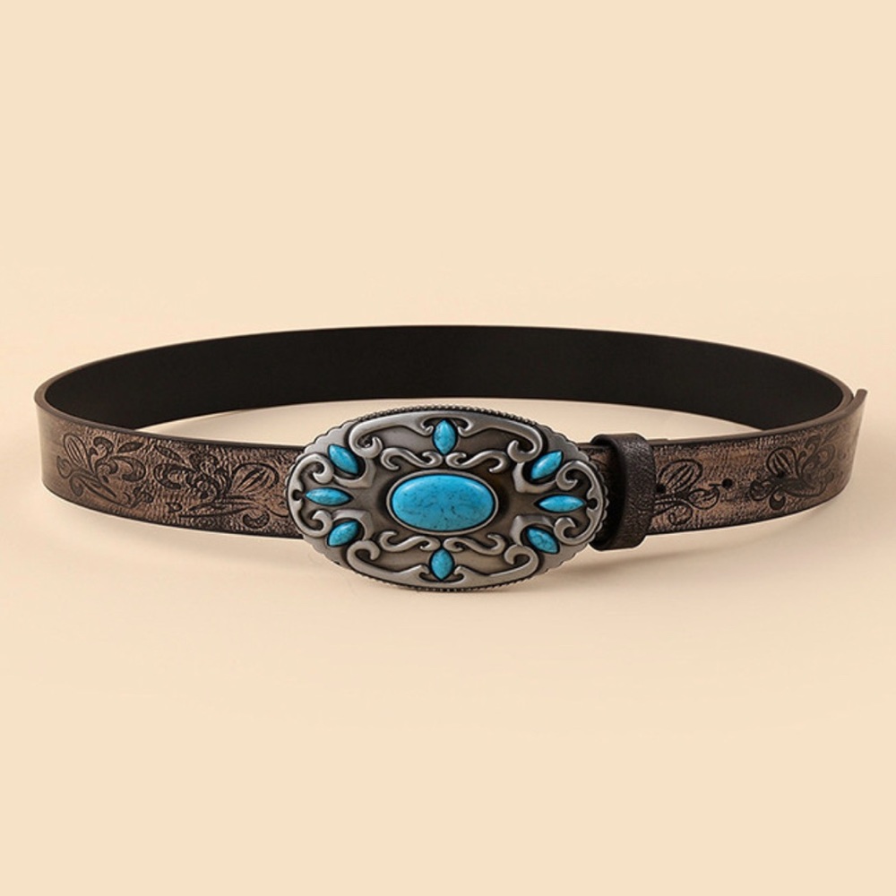 Turquoise stone, faux leather belt